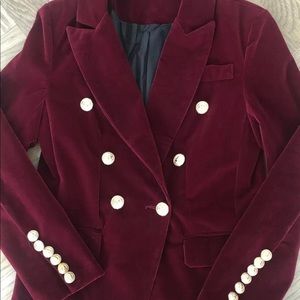BALMAIN STYLE BURGUNDY VELVET BLAZER